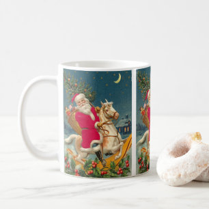 Mug Santa Claus on a wooden horse