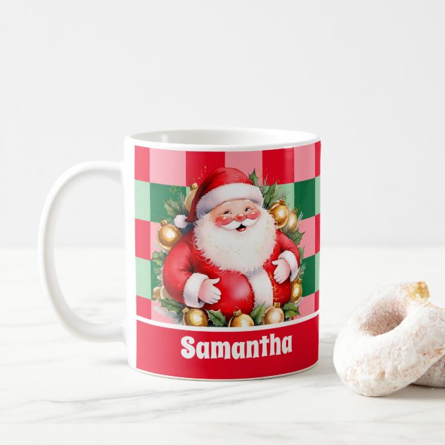 Mug Santa Claus Tartan Rétro Noël Plaid (Avec donut)