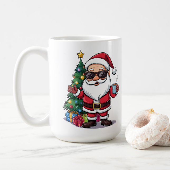 Mug Santa Cool avec Lunettes de Soleil & Sapin de  (Avec donut)