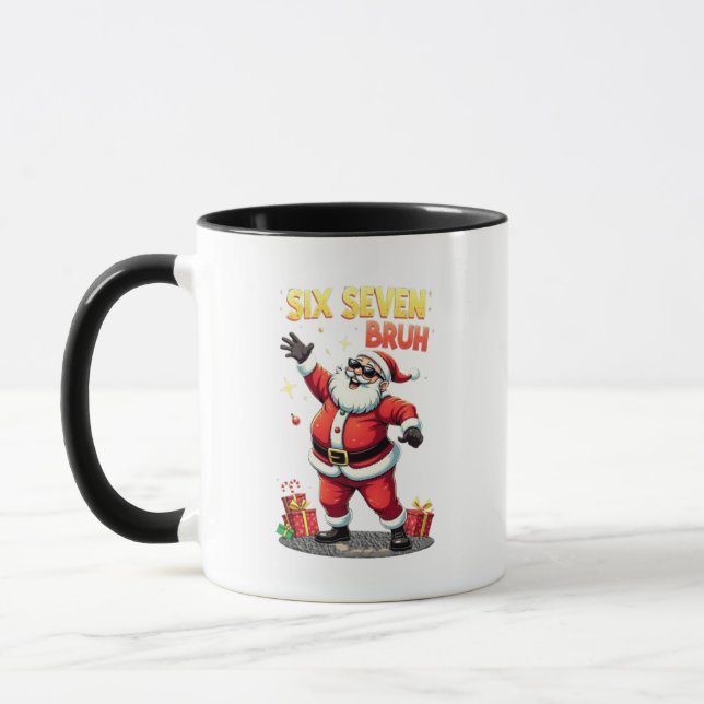 Mug 🎅Santa dit Six Sept Mème Drôle de Santa Tenant  (Gauche)