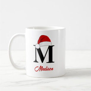 Mug Santa Hat Custom Monogramme Rouge Script Noël