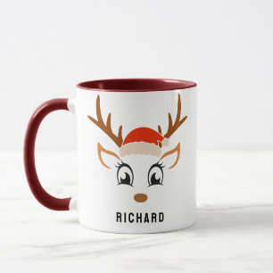 Mug Santa Hat Cute Reindeer Garçon Maroon de Noël