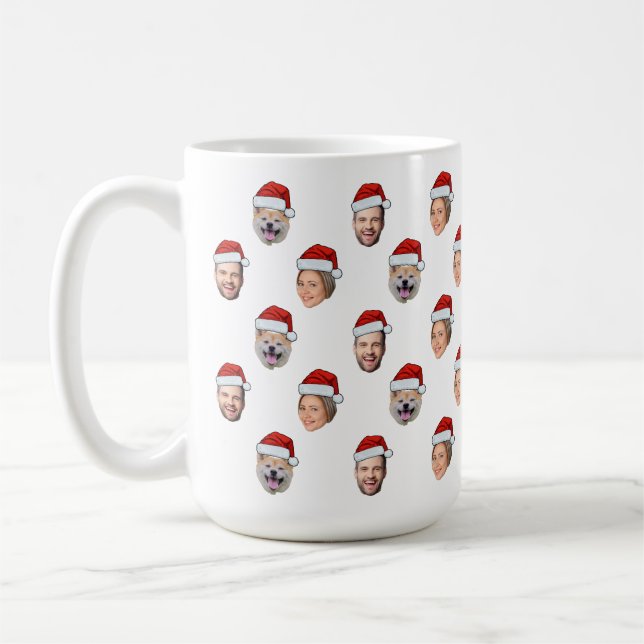 Mug Santa Hat Face 3 Photos Famille Cadeau de Noël (Gauche)