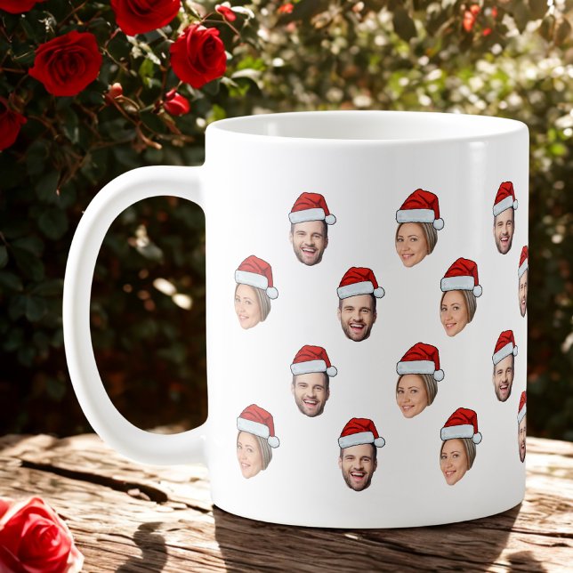 Mug Santa Hat Personnalisé Visage 2 Photo Cadeau de No (Créateur téléchargé)