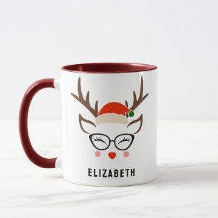 Mug Santa Hat Reindeer mignonne fille Maroon de Noël