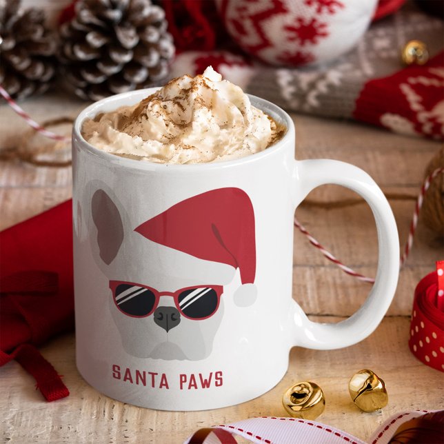 Mug Santa Paws Noël Bulldog Français Blanc (Créateur téléchargé)
