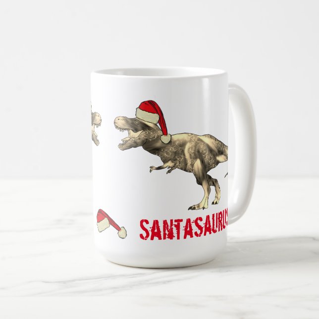 Mug Santa saurien Noël Dinosaure Épouvantable T Rex Lu (Devant droit)