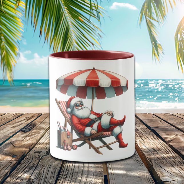 Mug Santa sous un parasol de plage Noël (Créateur téléchargé)