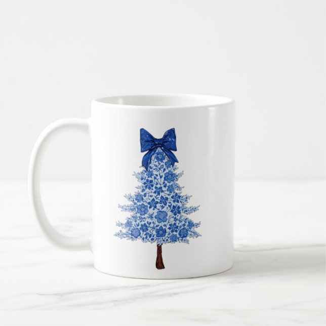 Mug Sapin de Noël à fleurs bleues (Gauche)
