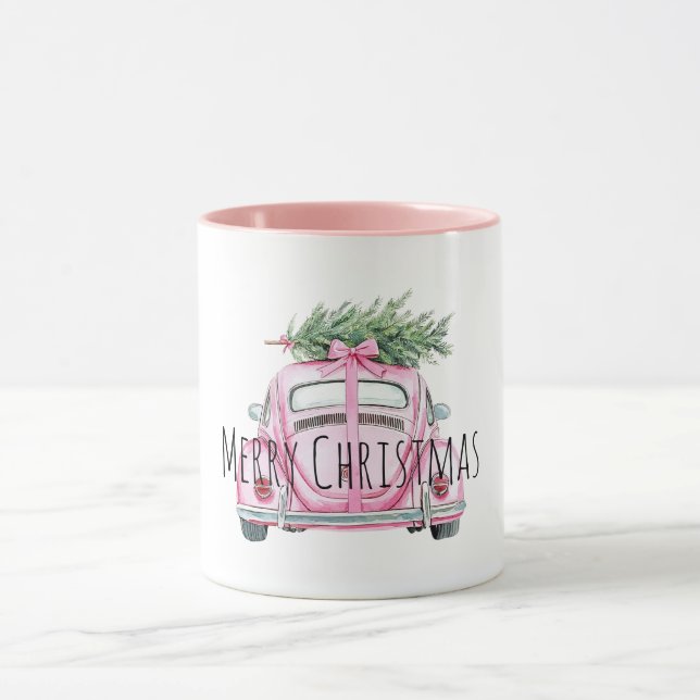 Mug Sapin de Noël à voiture rose (Centre)