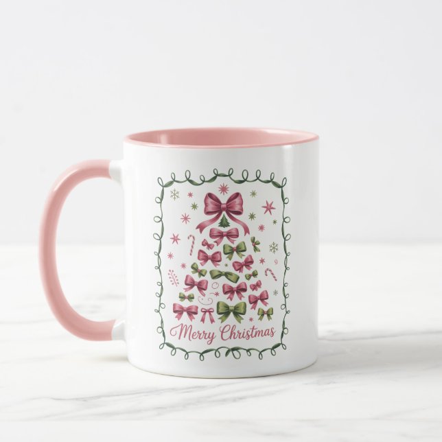 Mug Sapin de Noël Coquette Rose Fille Tendance Noël (Gauche)