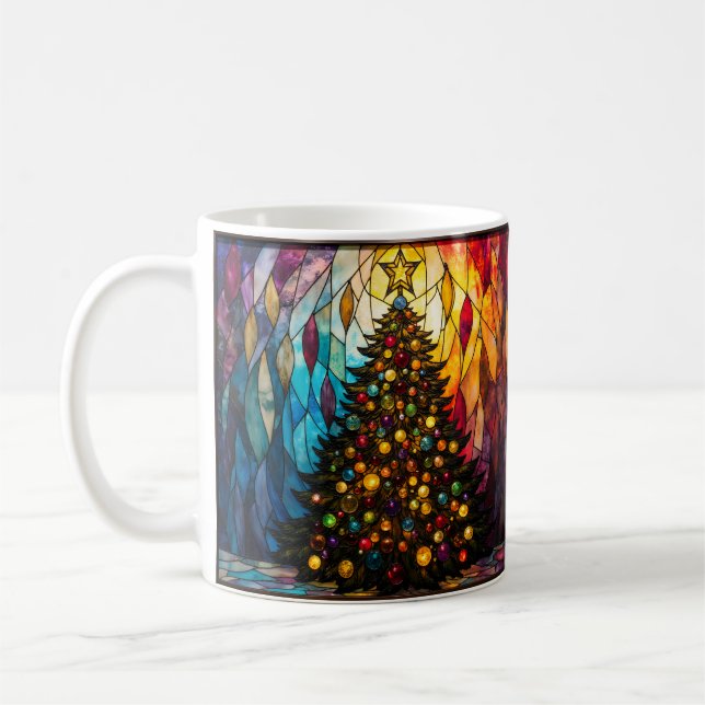 Mug Sapin de Noël de style vitrail avec étoile (Gauche)