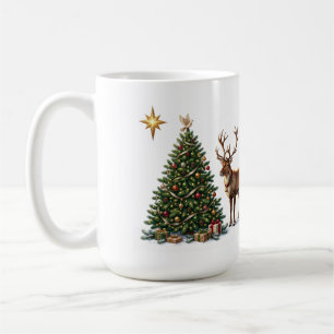 Mug sapin de Noël décoré d'un renne et de cadeaux