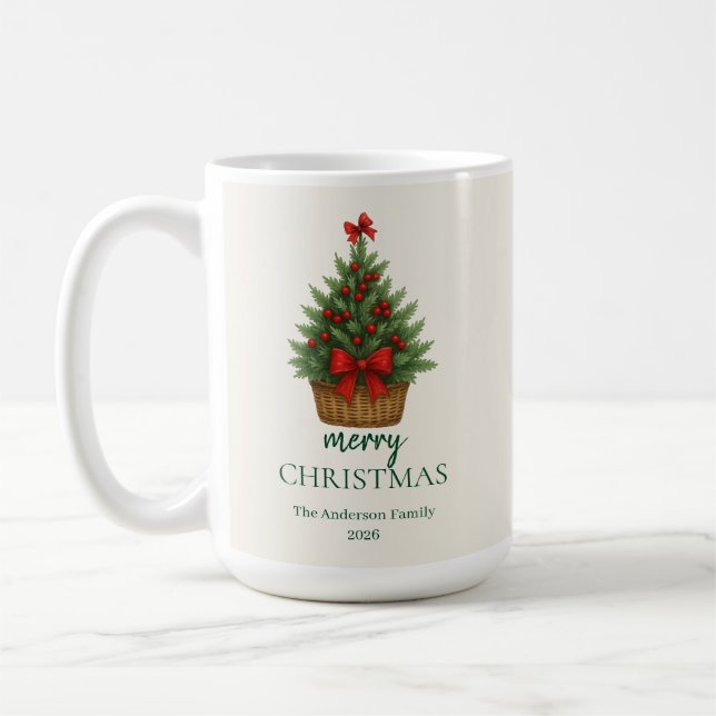 Mug Sapin de Noël Élégant – Ruban Rouge  (Gauche)