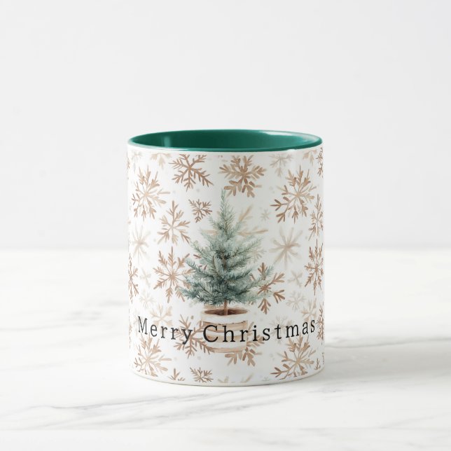 Mug Sapin de Noël Flocons de Neige Blanc Crème (Centre)
