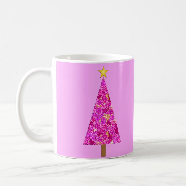 Mug Sapin de Noël moderne floral magenta (Gauche)
