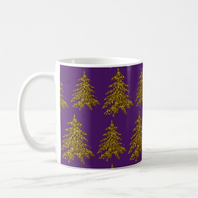 Mug Sapin de Noël pailleté or sur fond violet  (Gauche)