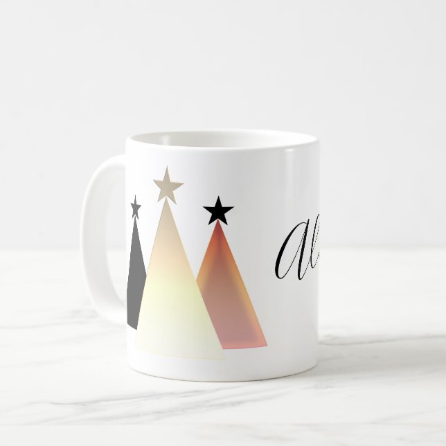 Mug Sapin de Noël Simple Rose Gold Nom (Devant gauche)