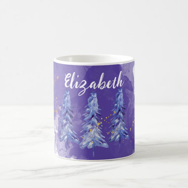 Mug Sapin de Noël Violet Flocons d'Or (Centre)