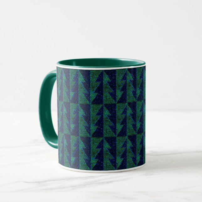 Mug Sapins de Noël bleus et verts. (Devant gauche)