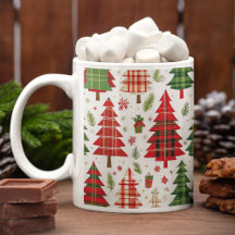 Sapins de Noël Fantaisistes sur Motif à Carreaux  