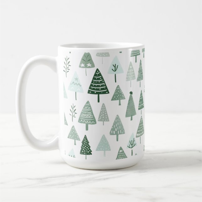 Mug Sapins de Noël modernes Blanc et vert (Gauche)