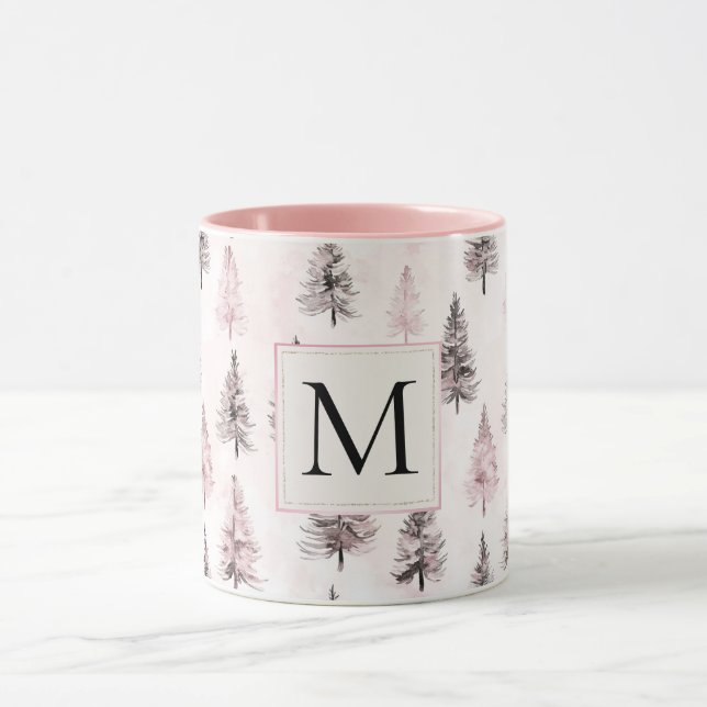 Mug Sapins de Noël Monogramme Rose (Centre)