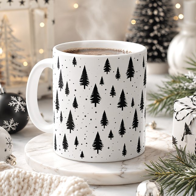Mug Sapins de Noël Noir & Blanc (Créateur téléchargé)