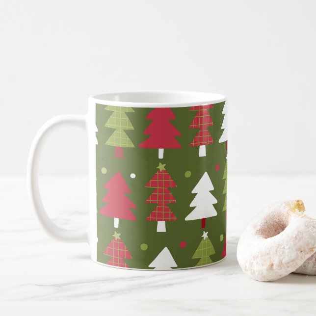Mug Sapins de Noël Rouges Blancs et Verts  (Avec donut)