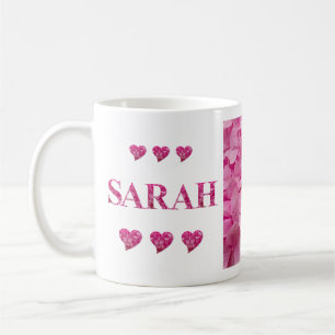 Mug "Sarah" Hydrangea rose Lettres florales, Coeurs mi