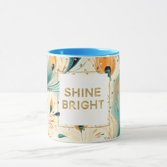 Mug Sarcelle Orange Crème Paon Paillettes Brillant (Centre)