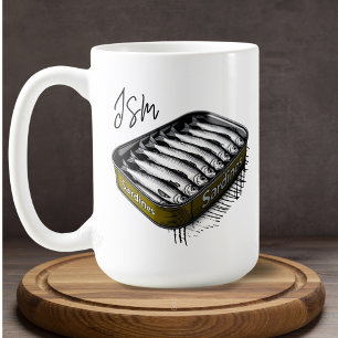 Mug Sardine Jaune Art Tin Personnalisé Nom Monogramme