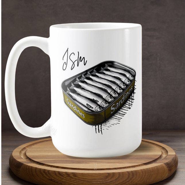 Mug Sardine Jaune Art Tin Personnalisé Nom Monogramme (Créateur téléchargé)