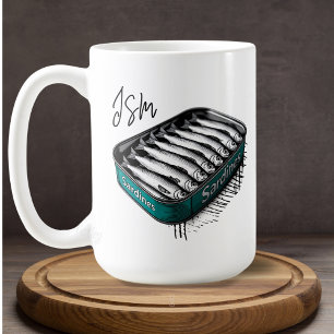 Mug Sardine turquoise Art Tin Personnalisé Nom du mono