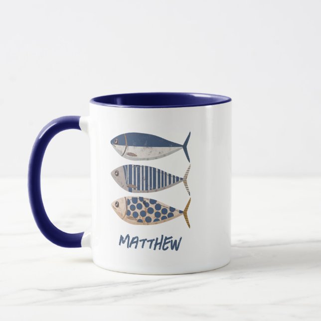 Mug Sardine vintage Retro Perdue, Pêcheur Personnalisé (Gauche)