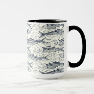 Mug Sardines en mouvement en bleu marine et ivoire