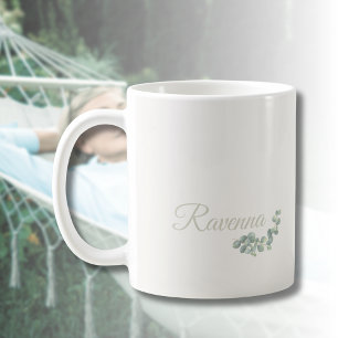 Mug Sauge Eucalyptus en Ivoire Élégant Nom Personnalis