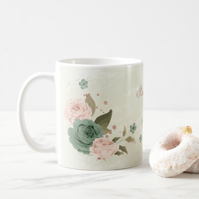 Mug sauge vert blush floral  (Avec donut)