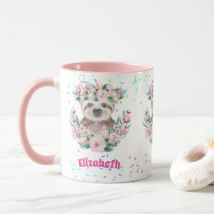 Mug Saupoudrer SLOTH Boho Girls Pink Flowers Cadeaux m