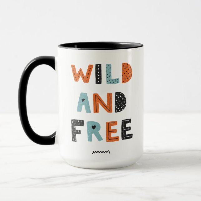 Mug Sauvage et libre | Lettres Doodle (Gauche)