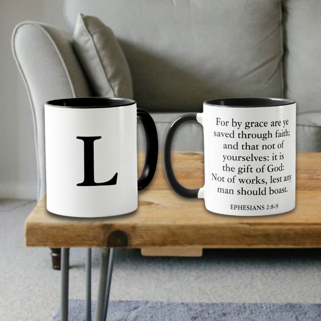 Mug Sauvé Par Grace Bible Verse Christian Monogramme (Créateur téléchargé)