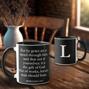 Mug Sauvé Par Grace KJV Bible Verse Christian Monogram