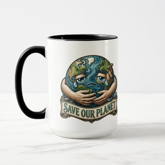 Mug Sauver Notre Planète Terre qui Pleure Éco-Conscien (Gauche)