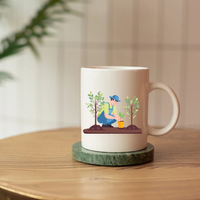 Mug Sauvez la Terre, l'homme planter un arbre en style (Créateur téléchargé)