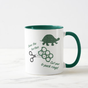 Mug Sauvez les tortues coupent six anneaux de paquet