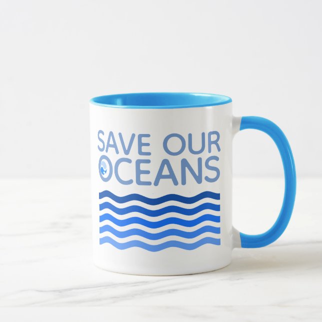Mug Sauvez nos océans Blue Stylisé Earth Waves (Droite)