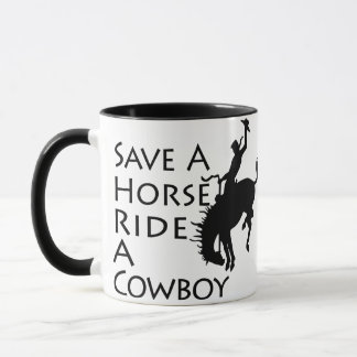 Mug Sauvez un tour de cheval un cowboy