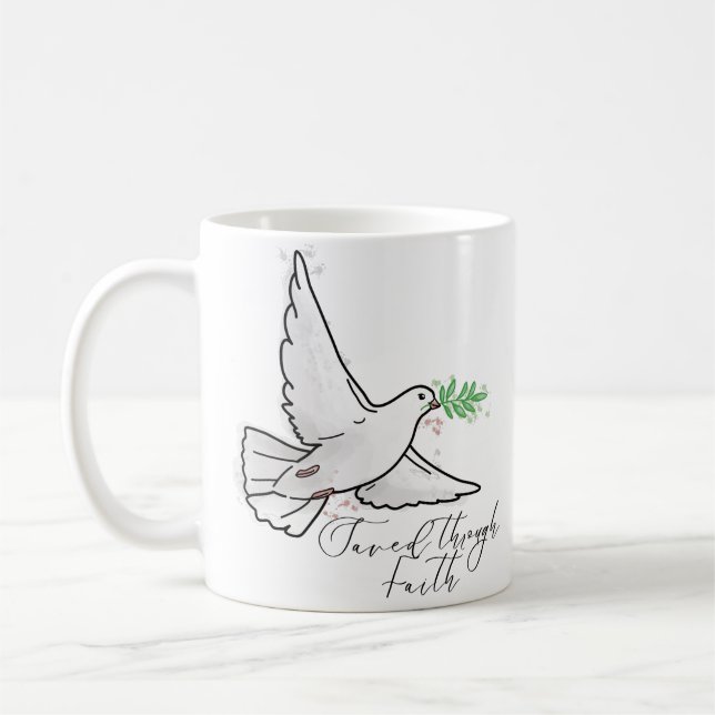 Mug Saved Through Faith Dove illustration  (Gauche)