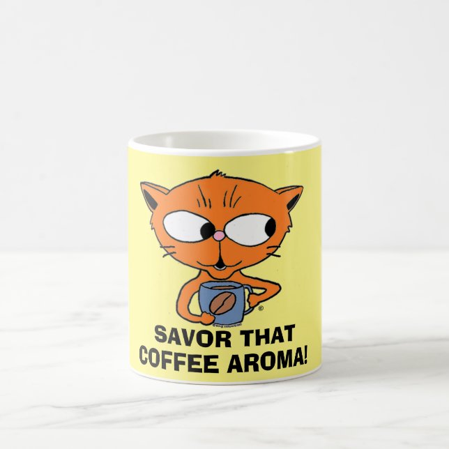Mug SAVOUREZ CET ARÔME DE CAFÉ ! Chat buvant du Café (Centre)