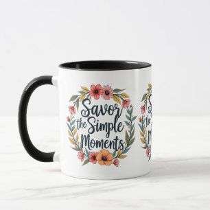 Mug Savourez les moments simples Citation florale Boho